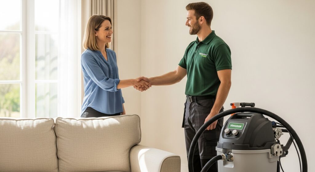 Atendimento personalizado e profissionalismo no encerramento do serviço de limpeza da Stellina Clean Algarve