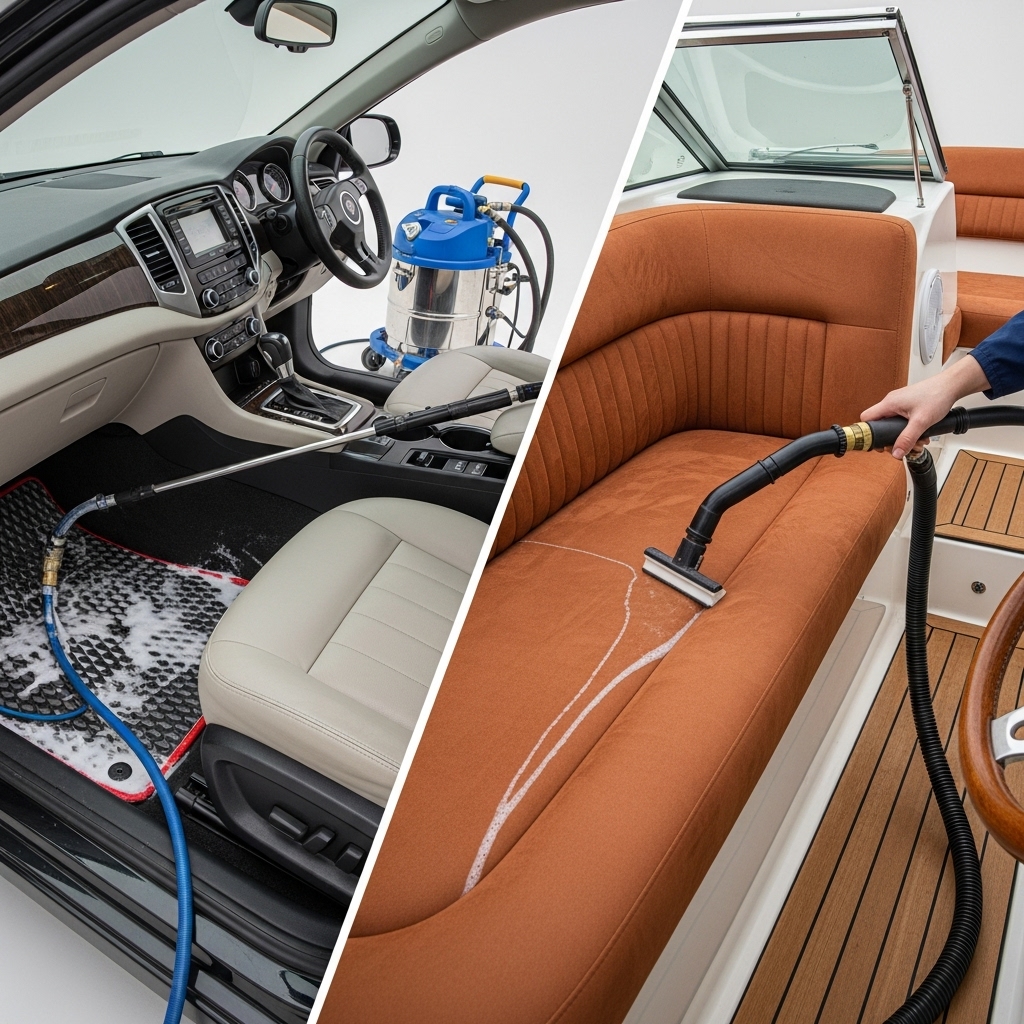 Higienização de bancos automóvel em pele e tecido pela Stellina Clean em todo o Algarve
